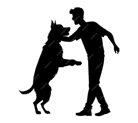 Premium Vector | Man and dog meeting vector silhouette man hugging his ...