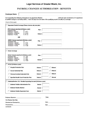 Fillable Online Lsgmi Payroll Changes Authorization Benefits Legal