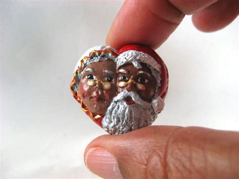 African American Mr Ans Mrs Santa Claus Ring Handpainted Pecan Etsy