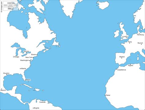 Atlantic Map With Cities - ToursMaps.com