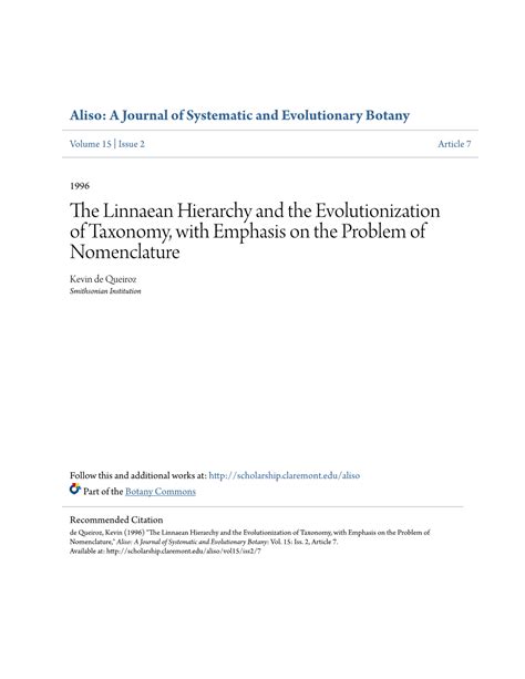 The Linnaean Hierarchy And The Evolutionization Of Taxonomy With