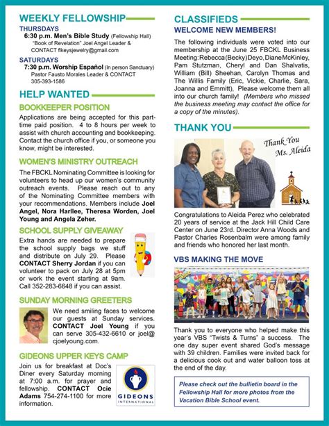 July Newsletter First Baptist Church Of Key Largo Fl