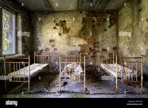 interior view   abandoned hospital   chernobyl ukraine stock