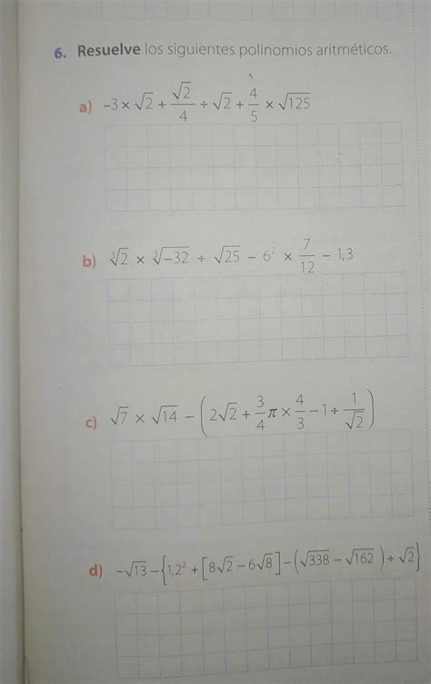 6 Resuelve Los Siguientes Polinomios Aritméticos A 3x √2 2 52 5