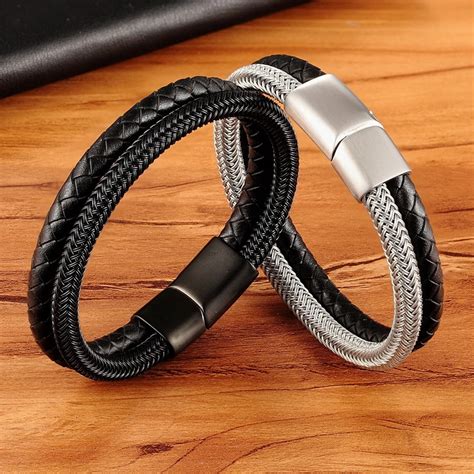 XQNI Pulsera De Cuero De Estilo Cl Sico Para Hombre Brazalete Con