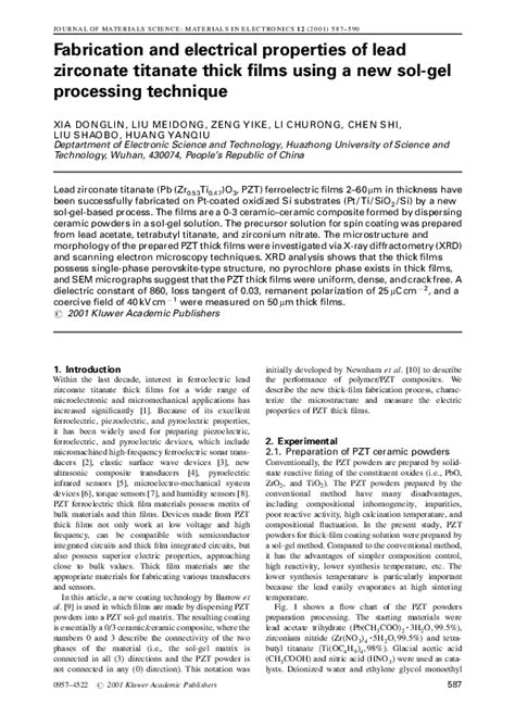 (PDF) Fabrication and Electrical Properties of Lead Zirconate Titanate Thick Films | LANCE NILES ...