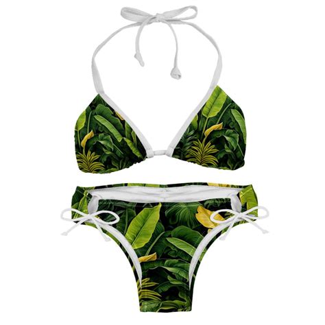 Tropical Plants Detachable Sponge Adjustable Strap Bikini Set Two