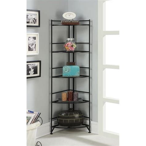 5 Tier Folding Metal Corner Shelf Black 8021b