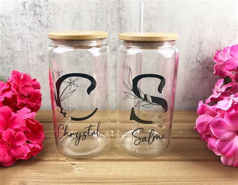 Personalized Glass Tumbler With Wood Lid Bridesmaid Custom Etsy