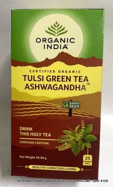 Organic India Tulsi Green Tea Ashwagandha 25 Bags Gs International