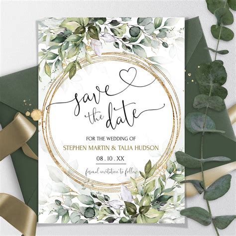 Sage Green Save The Date Template Greenery Printable Save The Date Card