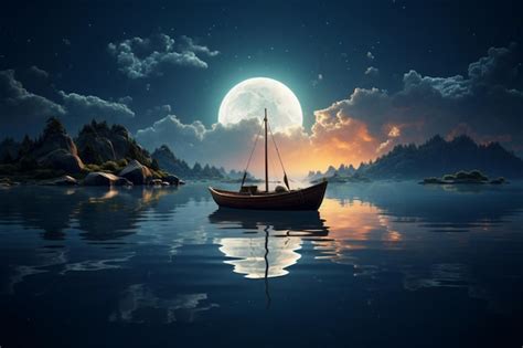 Premium Photo | Digital art featuring a moon and a boat