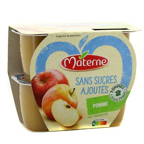 MATERNE COMPOTE POMME SANS SUCRE AJOUTE 4 X 100g Compotes Fruits