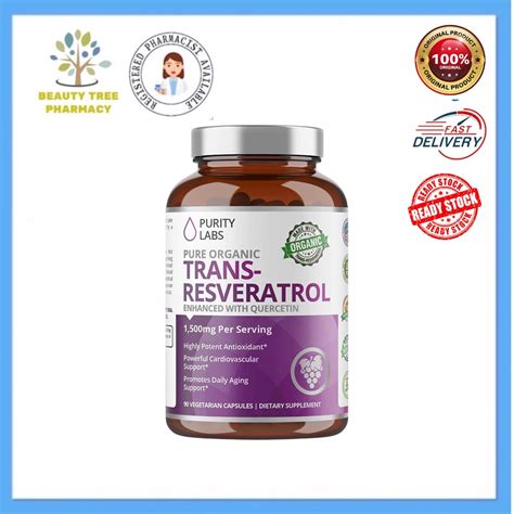 Purity Labs Pure Organic Trans Resveratrol With Quercetin 90 Vegetarian