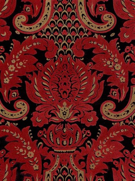 Victorian Flocked Velvet Wallpaper Red Flock On Goldblack 2 Flk 112