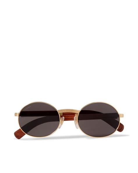 Cartier Première Round Frame Gold Tone And Wood Sunglasses In Brown For Men Lyst