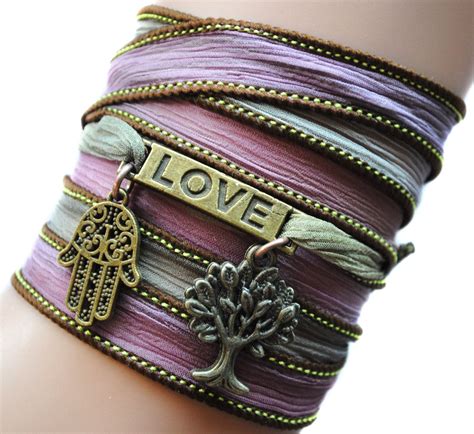 Zijden Wikkelarmband Yoga Armband Bedels Brons Bohemian Etsy