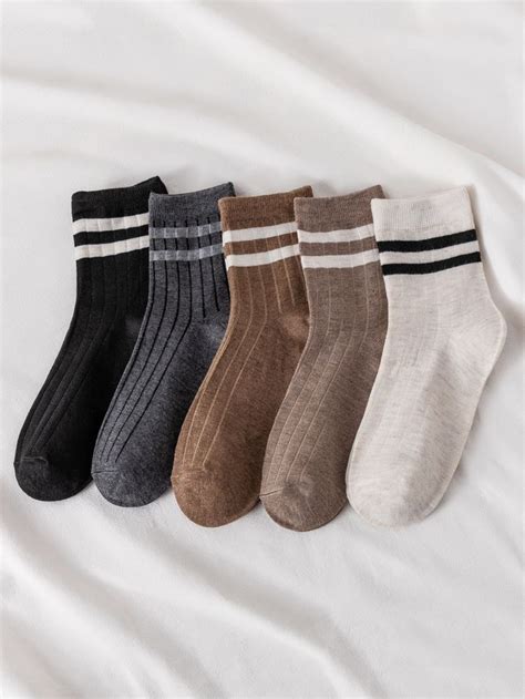 5 Pairs Men's Striped Crew Socks