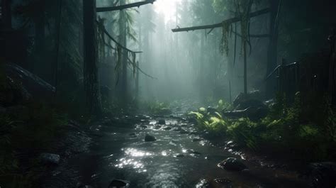 Paisaje De Bosque Lluvioso Denso Con Fondo De Pantalla De Charco