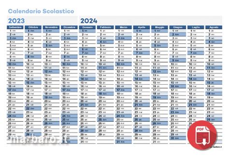 Calendario 2024 da stampare con le festività italiane