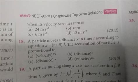 Mtg Neet Aipmt Chapterwise Topicwise Solutions Physios When Its Velocity