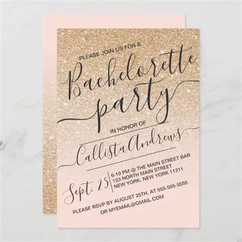 Gold Pink Faux Sparkly Glitter Ombre Bachelorette Invitation Zazzle