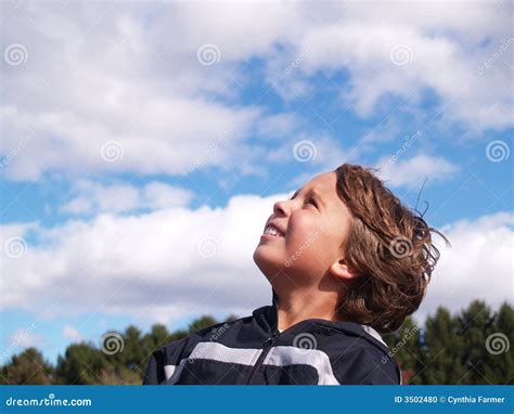 Jeune Gar On Regardant Vers Le Ciel Photo Stock Image