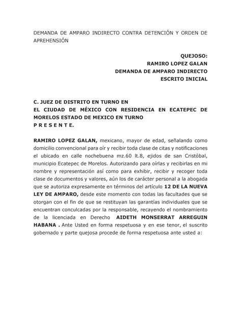 Doc Formato Juicio De Amparo Indirecto Contra Orden De Aprehension PDMREA