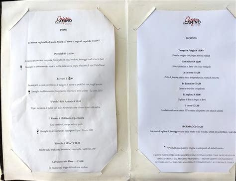 Menu At Osteria Il Camino Restaurant Ballabio