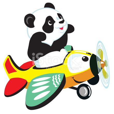 Foto De Stock Panda De Dibujos Animados Con Avión Libre De Derechos