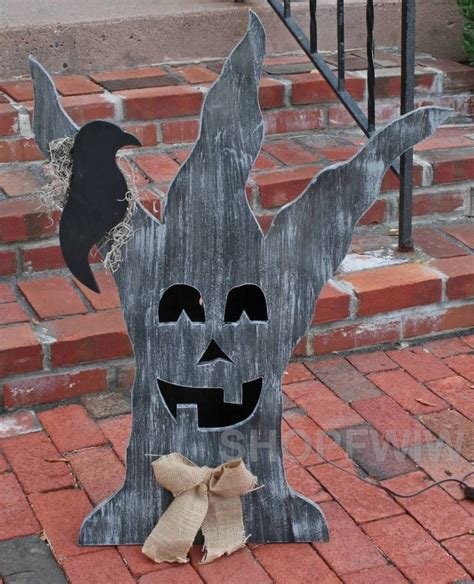 Large Lighted Wood Spooky Halloween Tree Lawn Decor Hand Crafted In Usa Halloween Trees