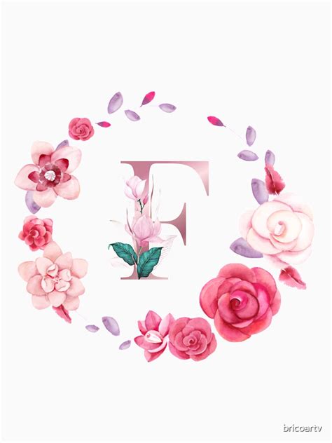 Floral And Pink Initial Monogram F Rose Gold Lettre F With Pink Rose