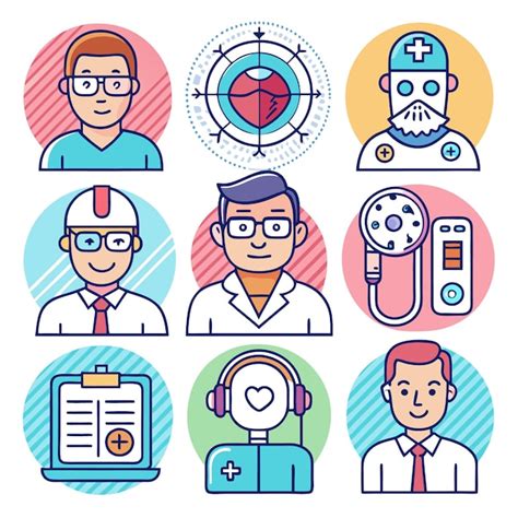 Nine Colorful Illustrations Of Doctors Healthcare Professionals And