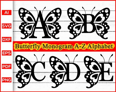 Papillon Monogramme Alphabet Svg Papillon Svg A Z Alphabet Etsy