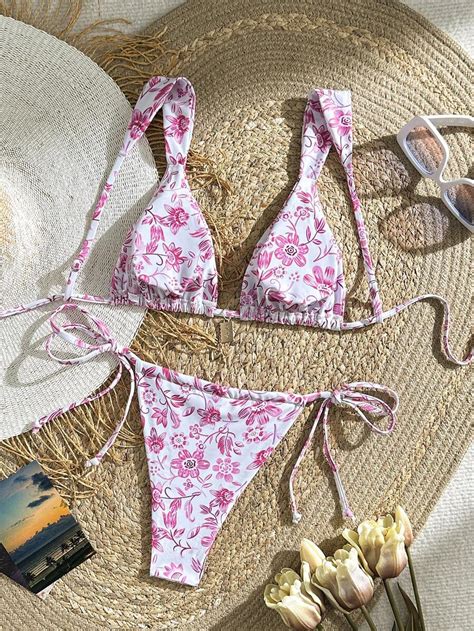 Women S Summer Beach Floral Printed Sexy Bikini Set Random Print