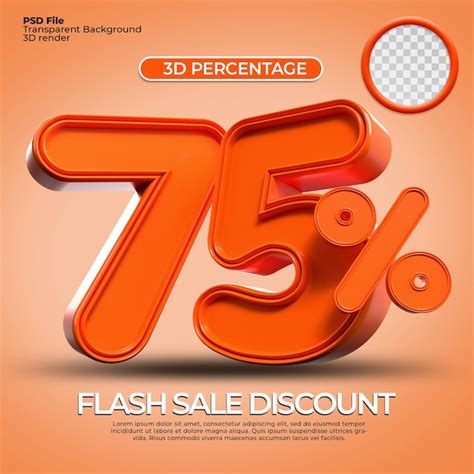 Premium Psd 3d Render Number 75 Percentage Orange Color For Sale Discount