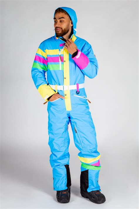 Mens Bright Teal Retro 80s Ski Suit The Bluebird