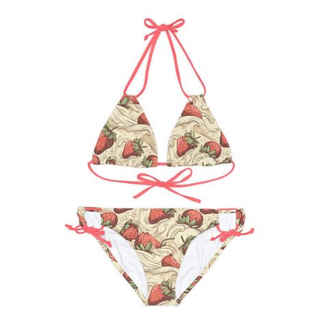 Strawberries Cream Strappy Bikini Set AOP Sexy Fruit Inspired Berry