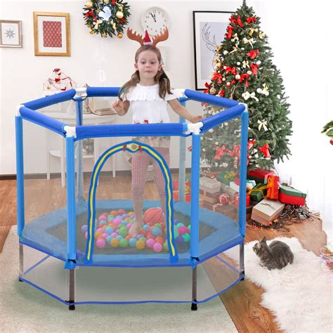 55” Toddlers Trampoline With Safety Enclosure Net And Balls Indoor