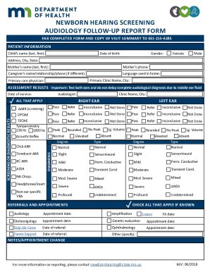 Fillable Online Health Minnesota Newborn Hearing Screening Audiology