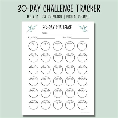 30 Day Challenge Tracker Printable Printable Habit Tracker Etsy