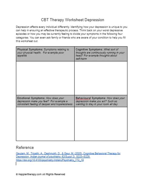 Cbt Therapy Worksheet Depression Happiertherapy