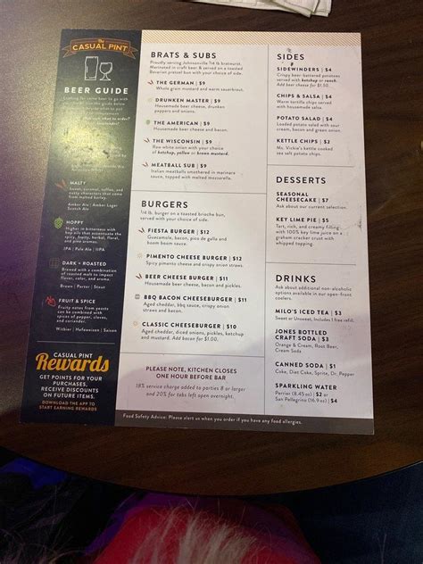 Menu at The Casual Pint pub & bar, Huntsville