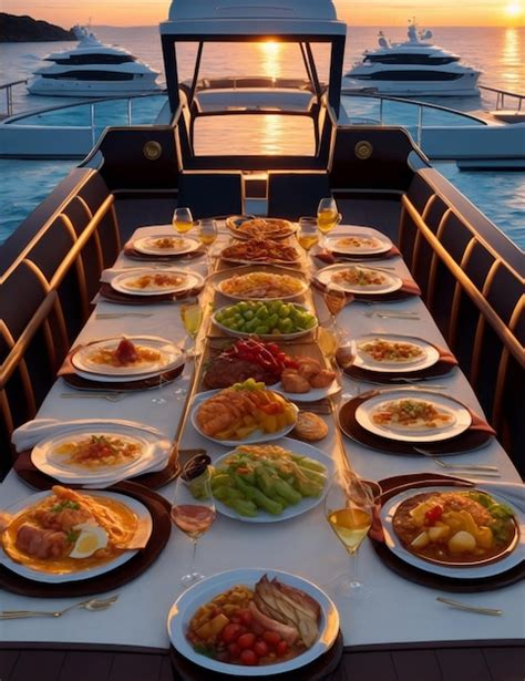 Premium Ai Image Luxury Multicourse Dinner On A Yacht With All The