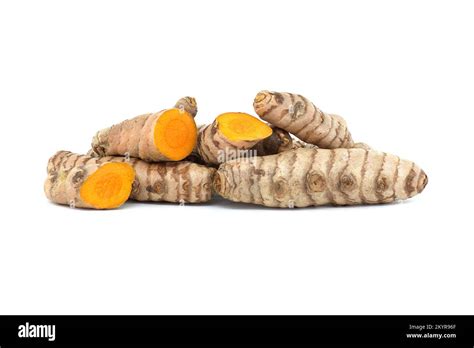 Turmeric Curcuma Longa Rhizome Sliced Isolated On White Background