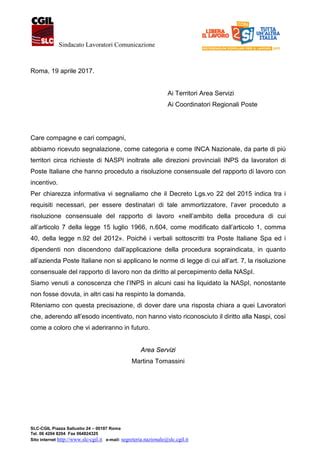 Comunicato Inca Cgil Per Poste Naspi Pdf