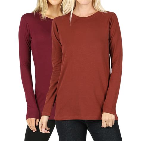 Thelovely Women Basic Round Crew Neck Long Sleeve Stretch Cotton