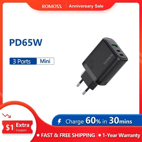 Buy ROMOSS 65W Fast Charge USB Type C Charger QC 3 0 PD 3 0 Quick