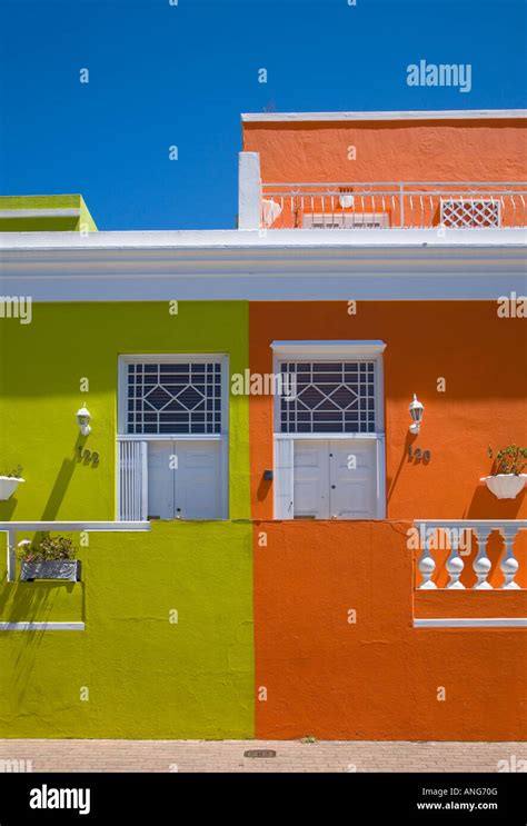 Multicolour Houses In The Bo Kaap District Of Cape Town With Table