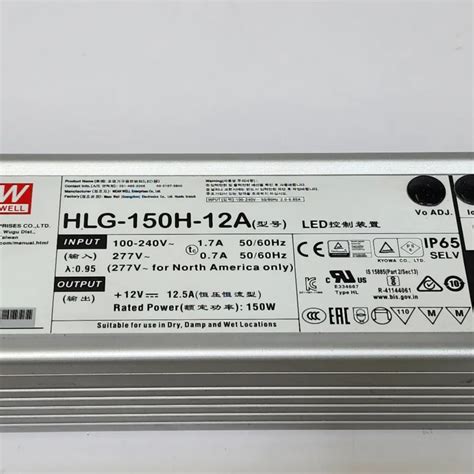 Mean Well HLG 150H 12A AC DC Single Output LED Driver With Built In PFC